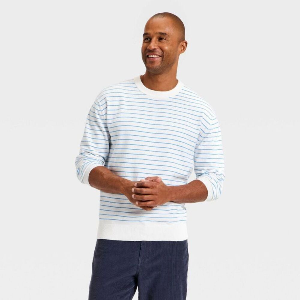 Goodfellow & Co - Men's Soft Knit Crewneck Sweater - Goodfellow & Co White/Blue